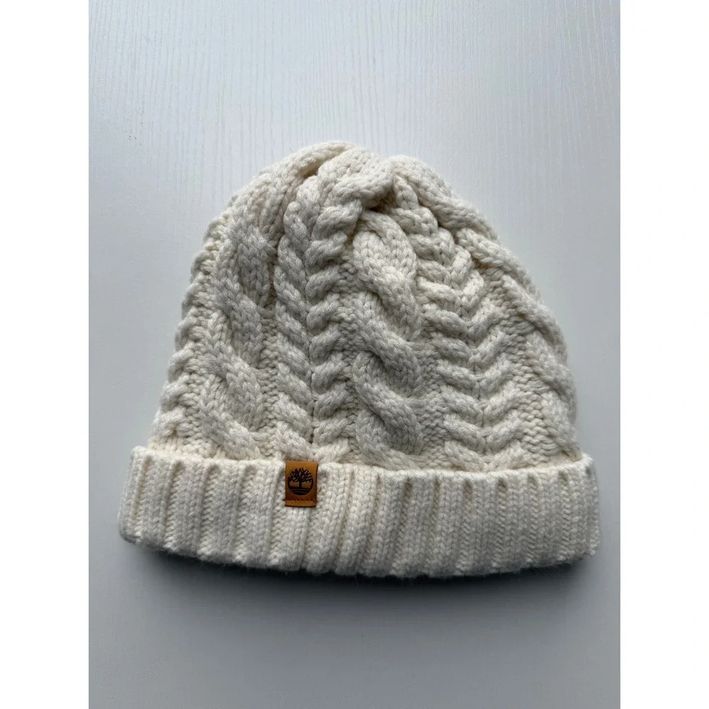 Timberland Cream Cable Knit Sherpa Lined Beanie OS